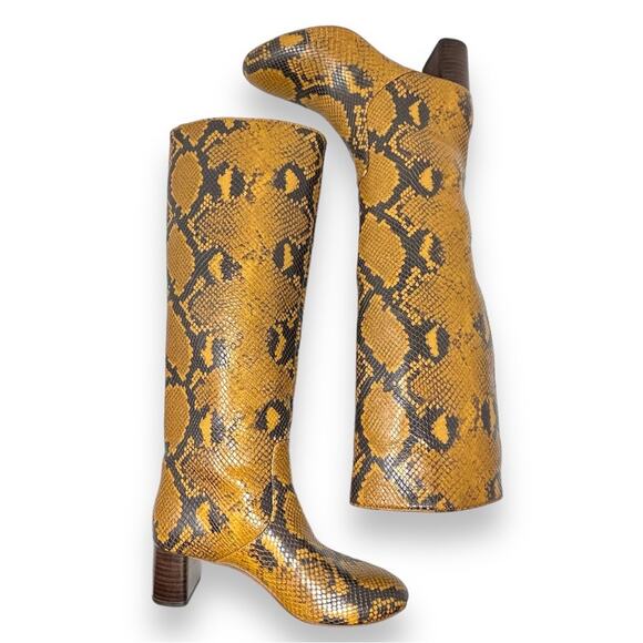 Loeffler Randall Goldy Leather Golden Tall Heeled Boot Snake Python Embossed 5 - Picture 7 of 13